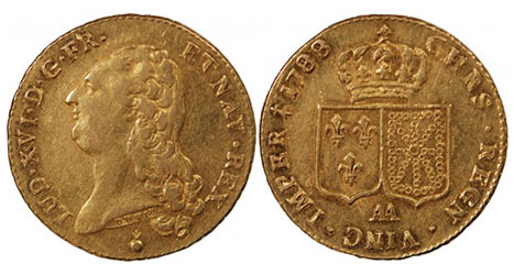 double louis d’or de 1788 avec effigie de louis 16