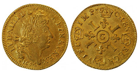 louis d’or 1694 avec effigie de louis 14