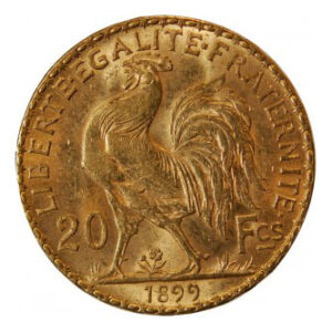 revers pièce d'or 20 francs Coq Marianne de 1899